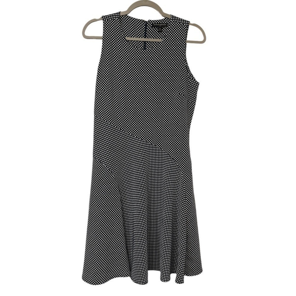 Banana Republic‎ Womens Dress Navy Blue Polka Dot 10 Sleeveless Fit Flare A-Line